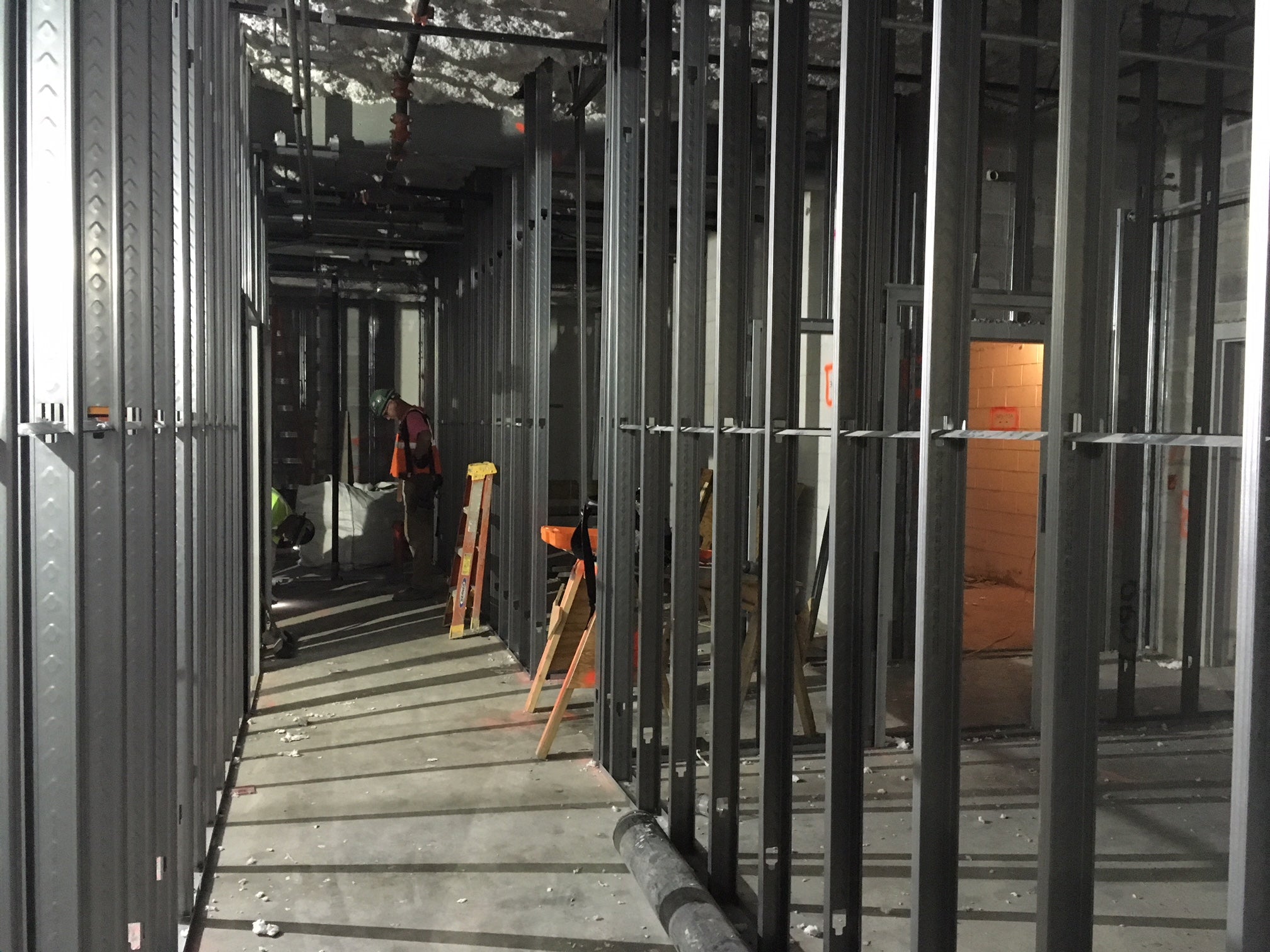 Metal framing inside an unfinished interior