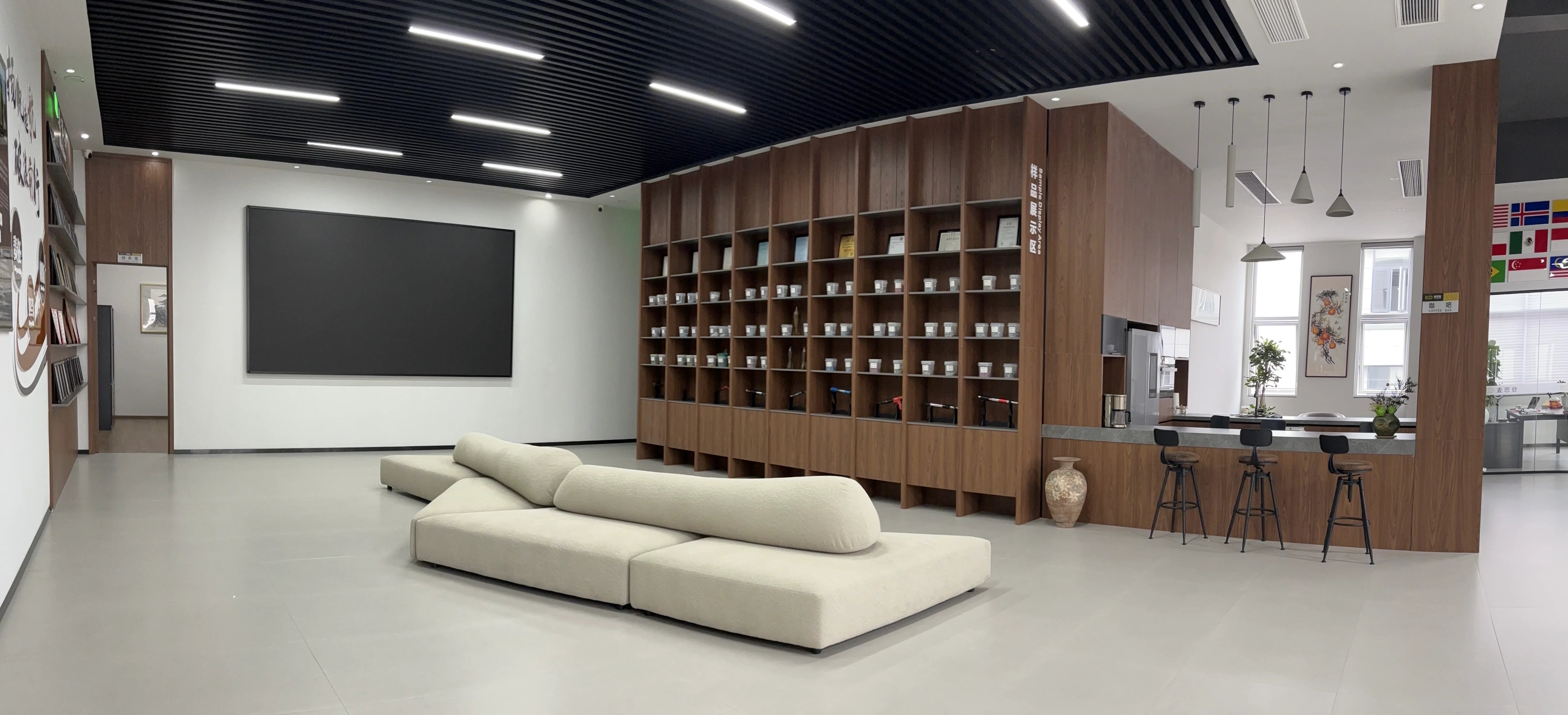 Product samples and meeting space inside the Milestone factory